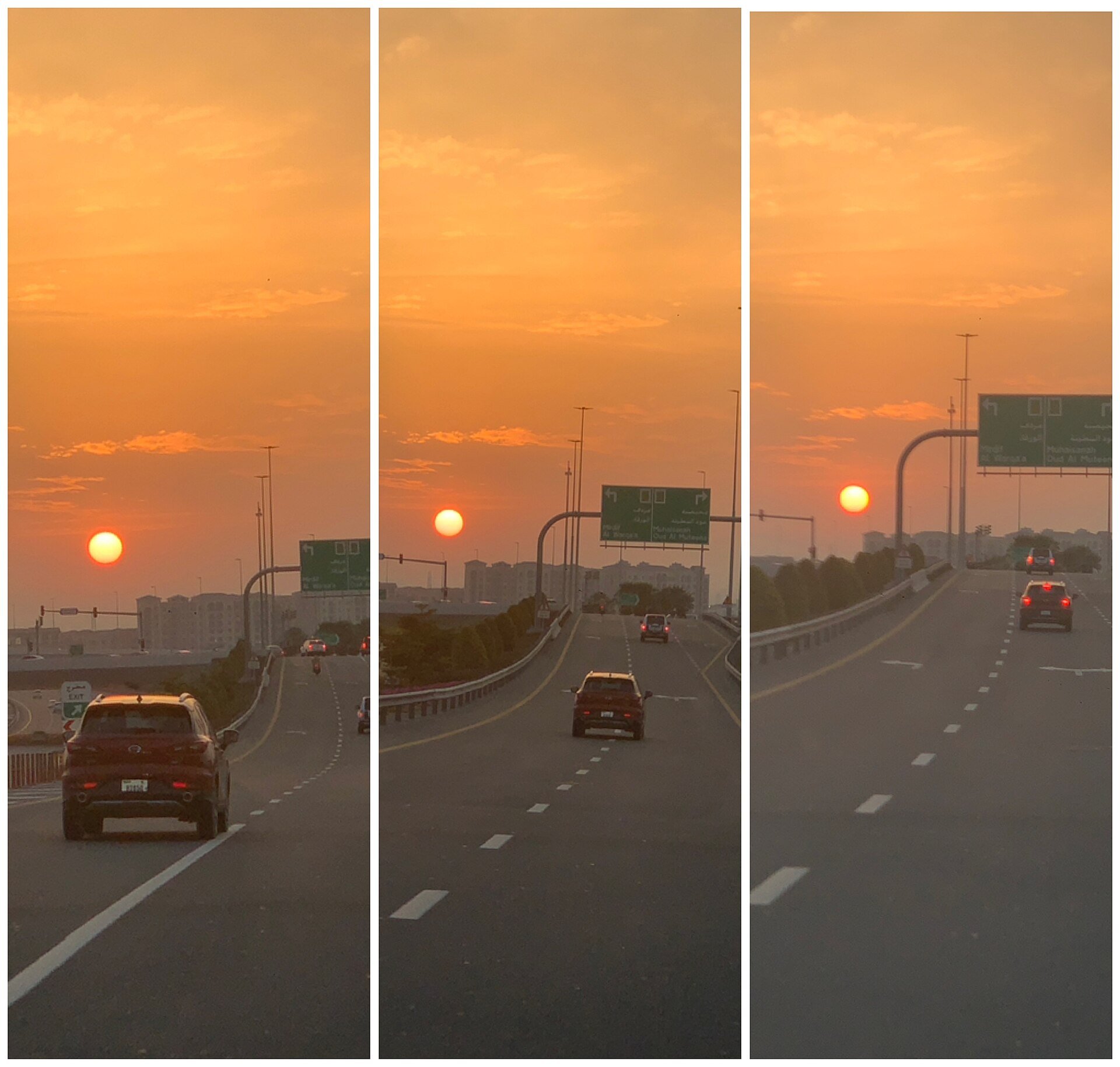 I took those photos at valentine day, it’s car journey in one of the dubai main roads with beautiful sunset. it’s our life journey. #dubai _unset #life_journey #valentine