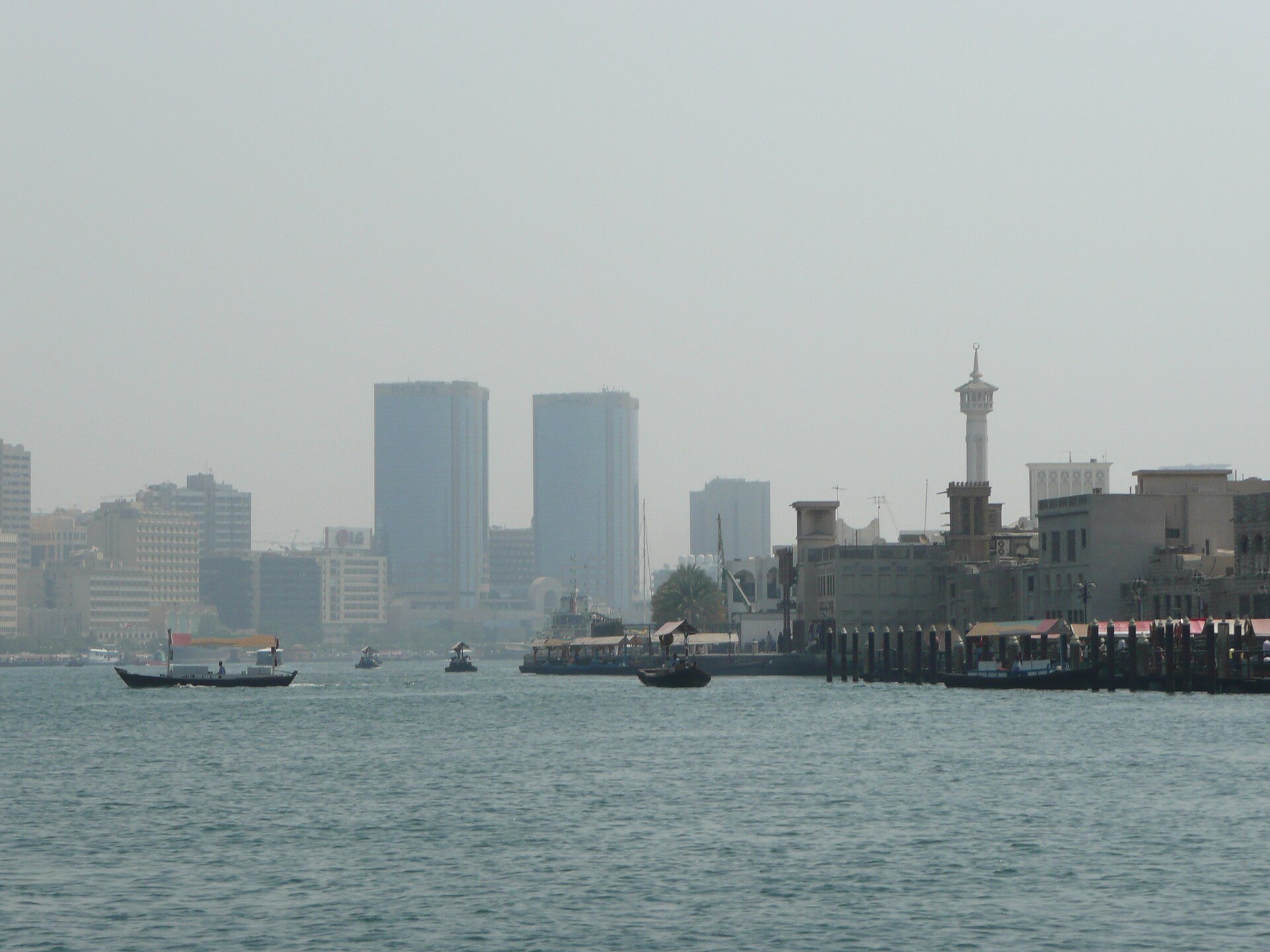 Dubai Creek as viewed from an abra within Dubai, United Arab Emirates.