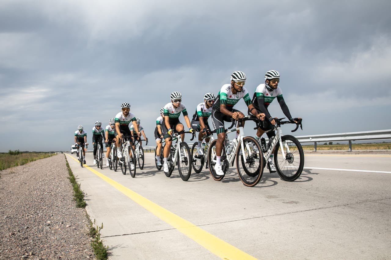 Dubai police cycling team training together