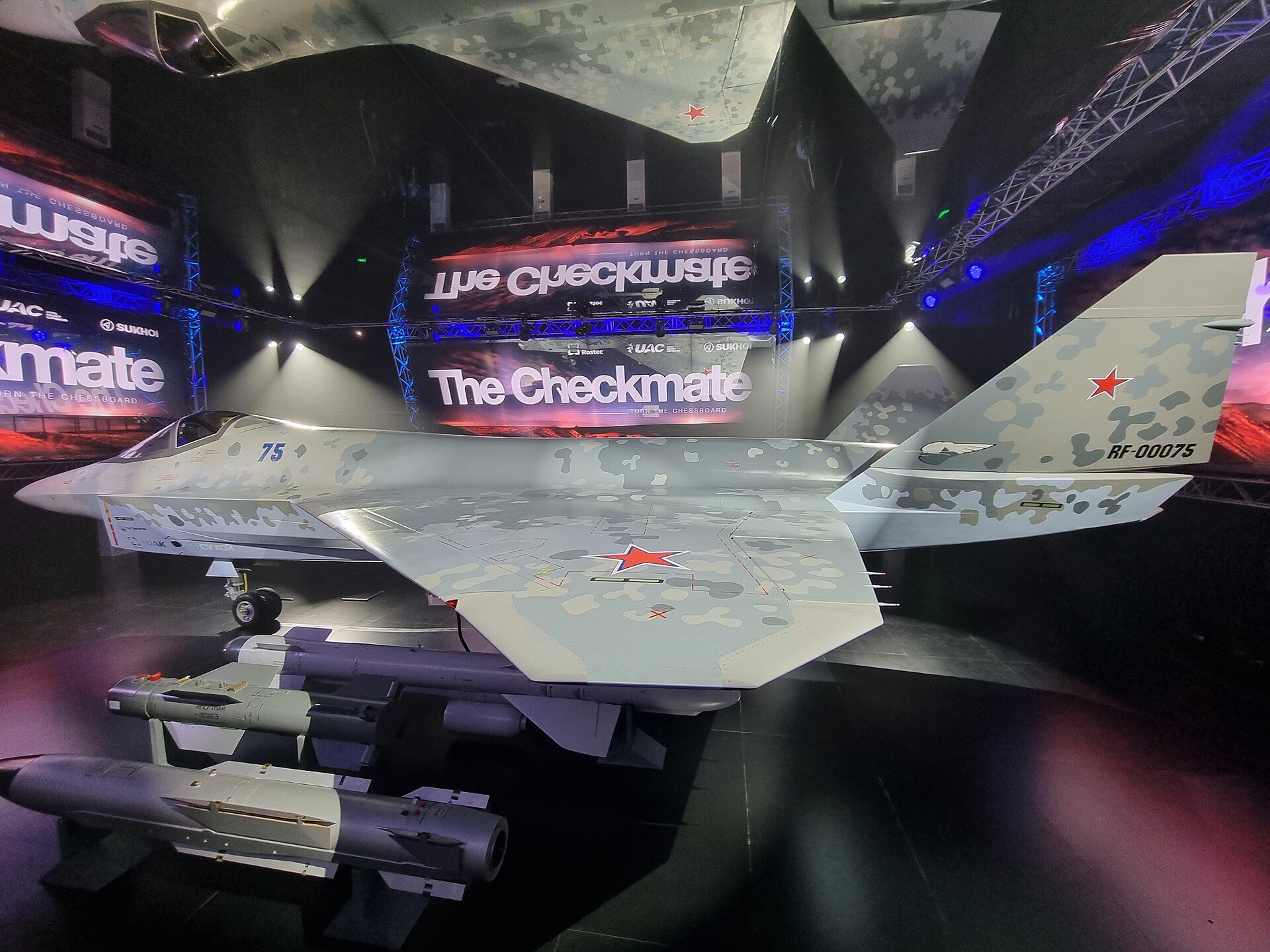 Sukhoi S-75 Checkmate mockup side at Dubai Air Show 2021
