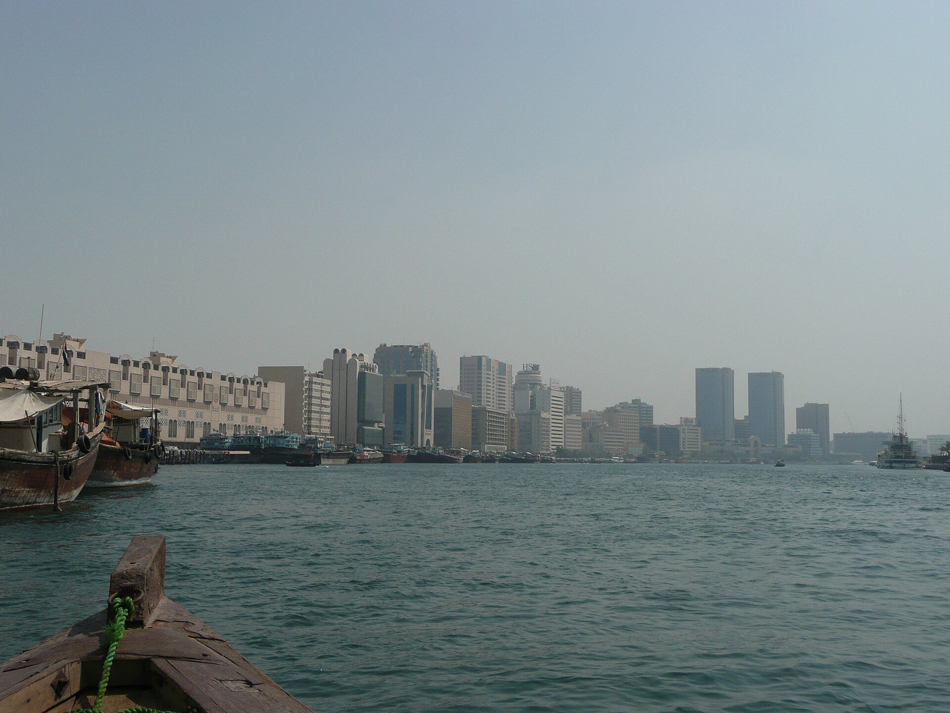 Dubai Creek as viewed from an abra within Dubai, United Arab Emirates.