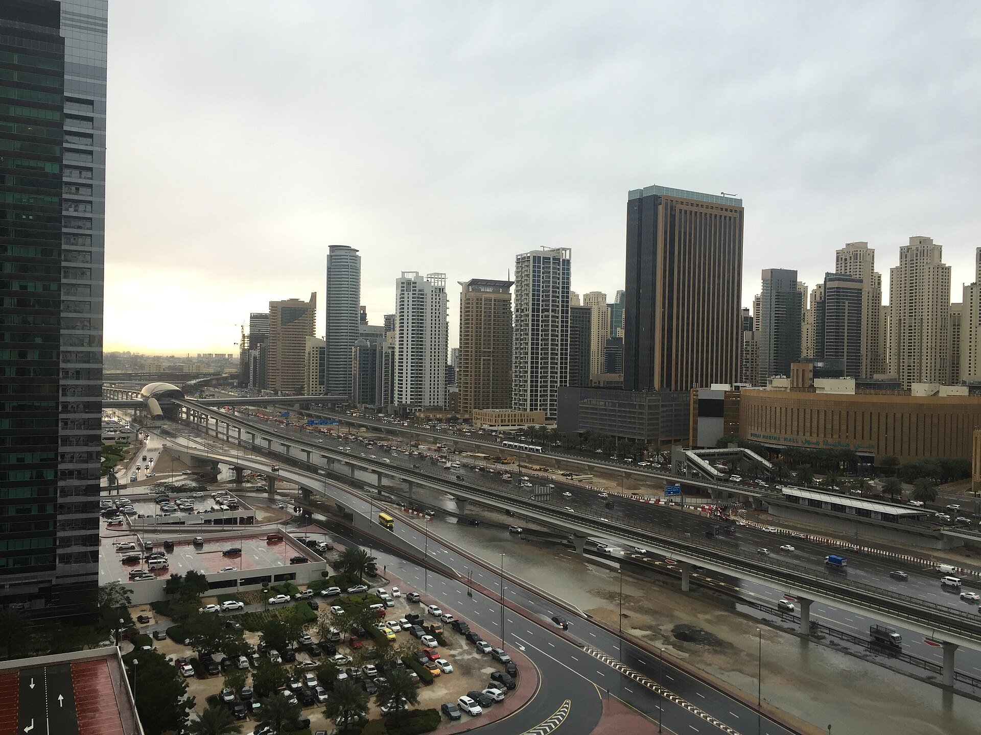 Dubai Marina and Sheikh Zayed Road from Saba 3 JLT after rains