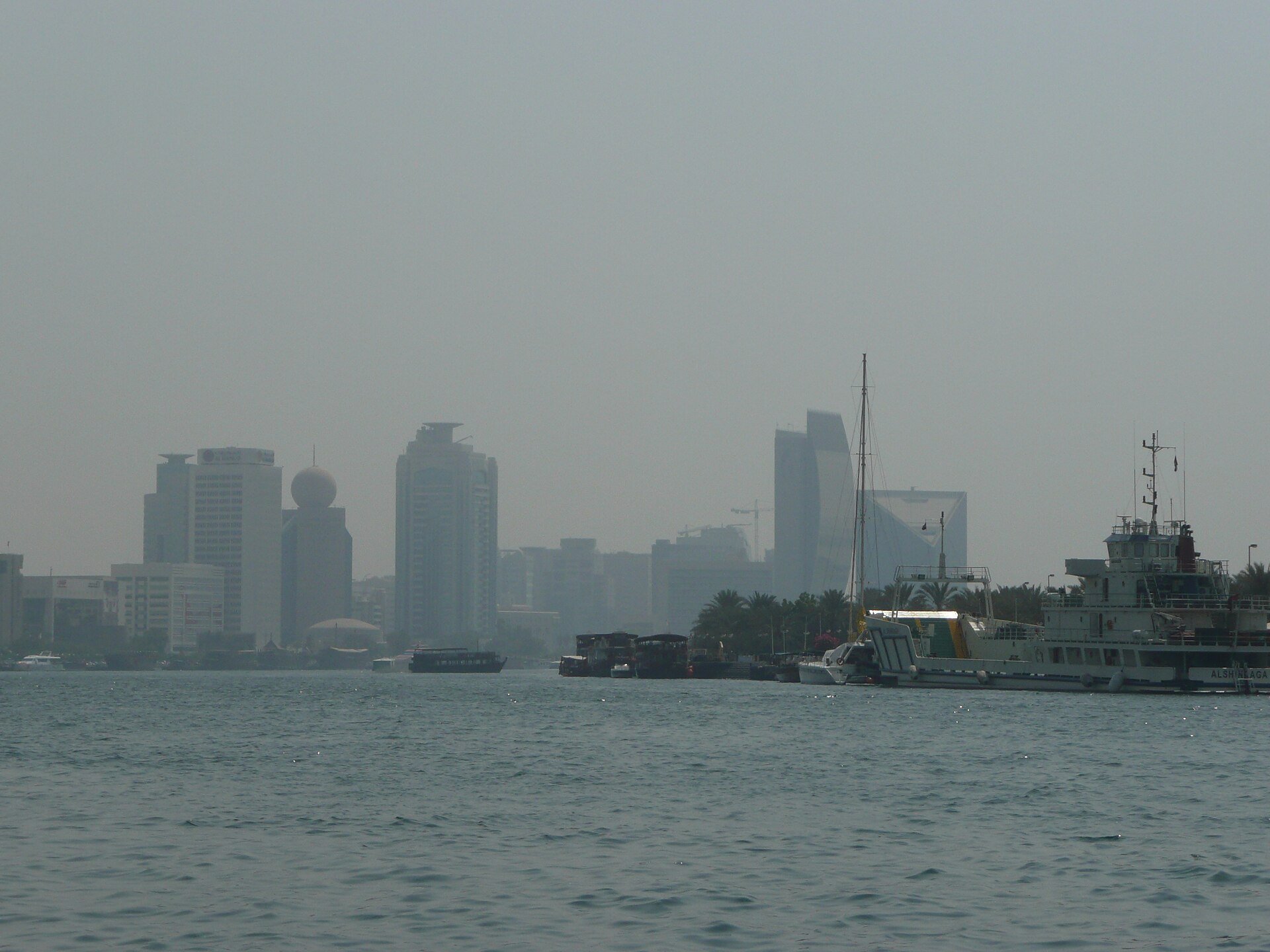 Dubai Creek as viewed from an abra within Dubai, United Arab Emirates.