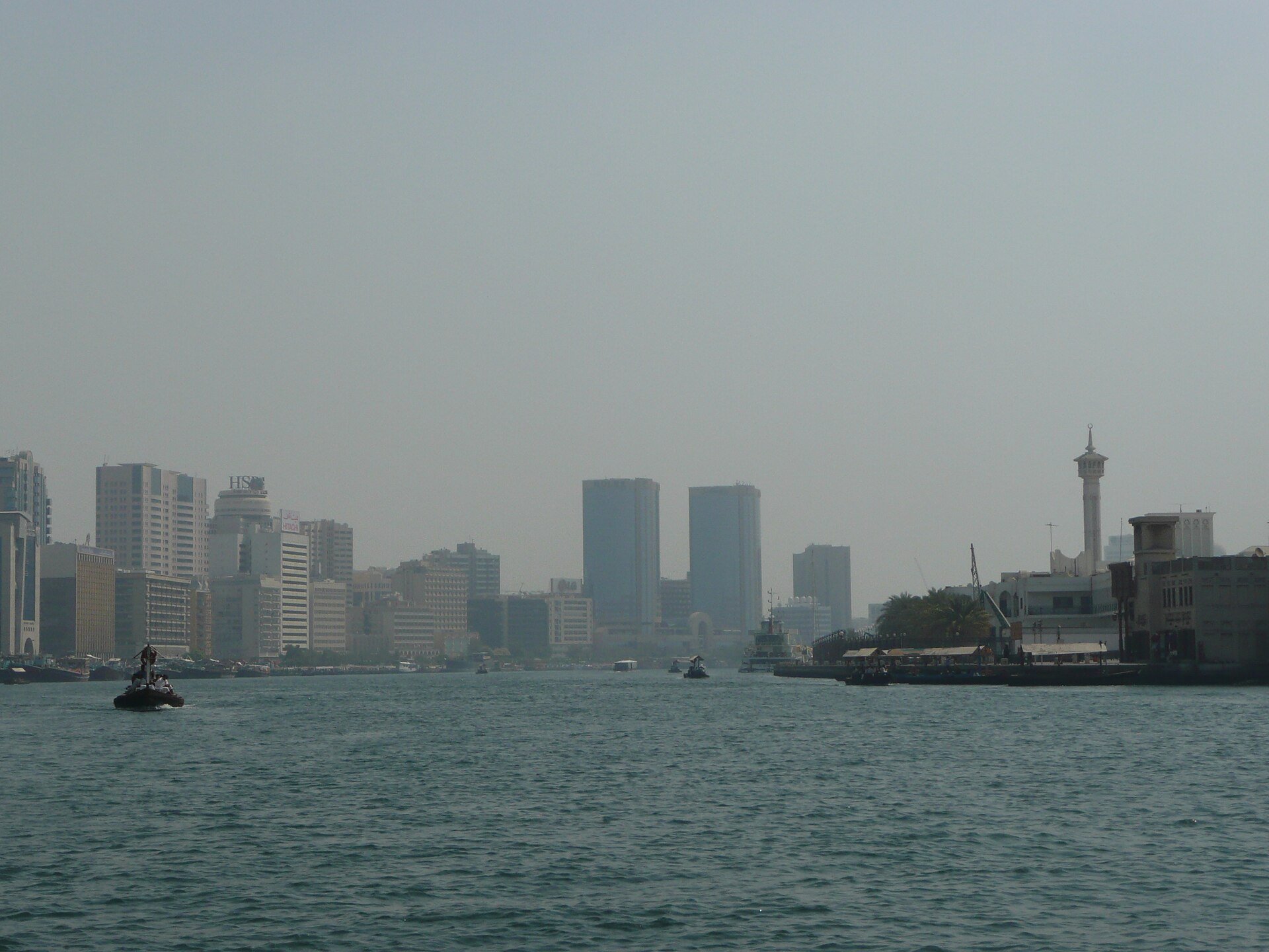 Dubai Creek as viewed from an abra within Dubai, United Arab Emirates.