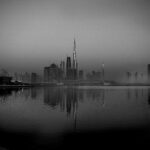 An image of the dubai skyline, with the burj khalifa in it.