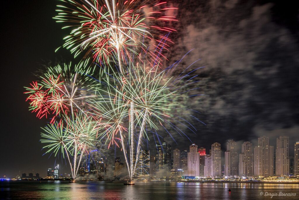 The spectacular fireworks at Dubai Marina, for the closing day of the Dubai Shopping Festival 2020