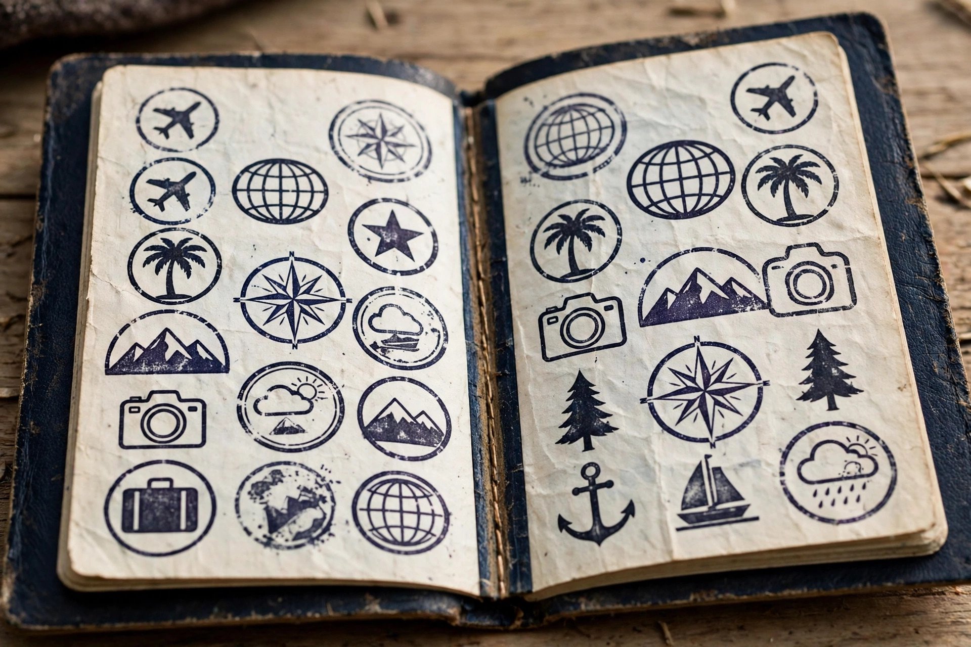 Open passport with visa stamps