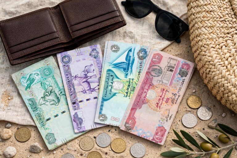 UAE dirham banknotes and a wallet