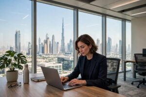 Professional working in a modern Dubai office