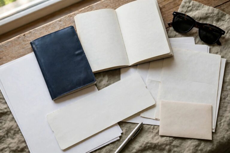 Travel documents arranged on a desk
