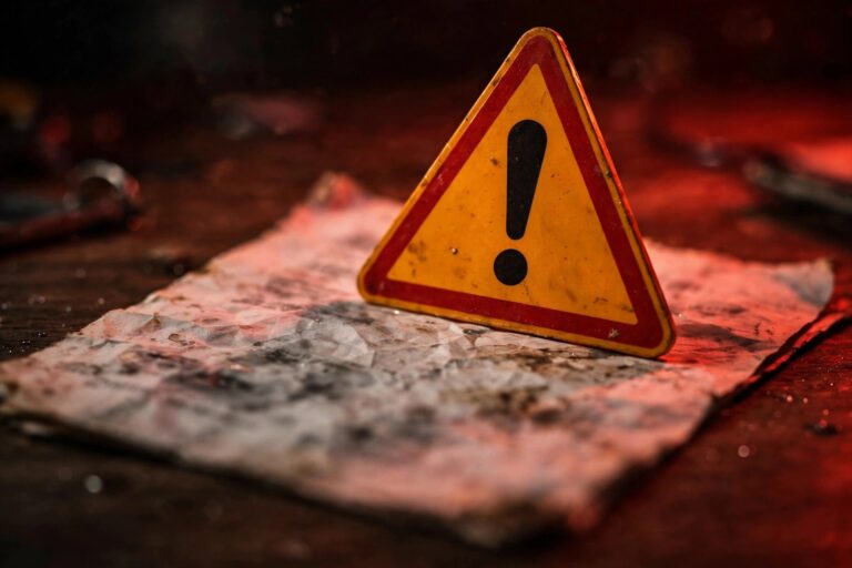 Warning sign over an official document