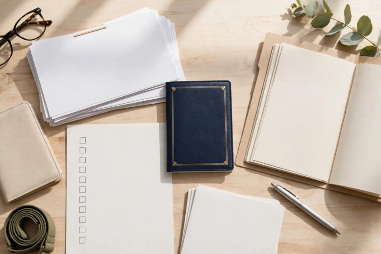 Visa documents checklist beside a passport
