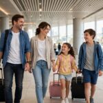 Family arriving at Dubai airport