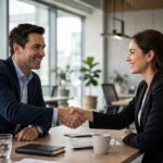 Job interview handshake in an office