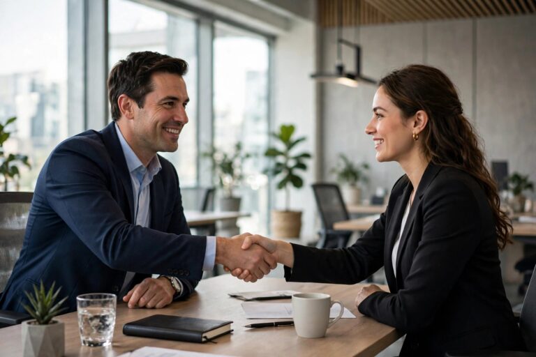 Job interview handshake in an office