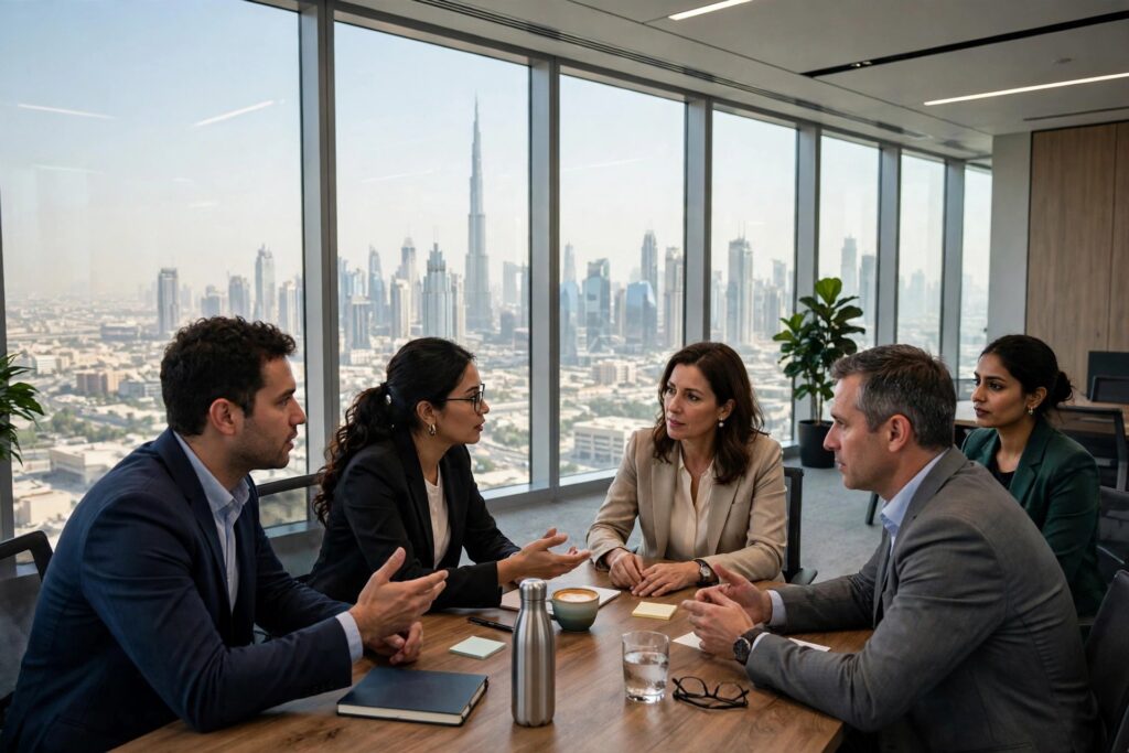 Business meeting in a skyscraper office