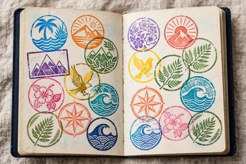 Passport filled with travel stamps