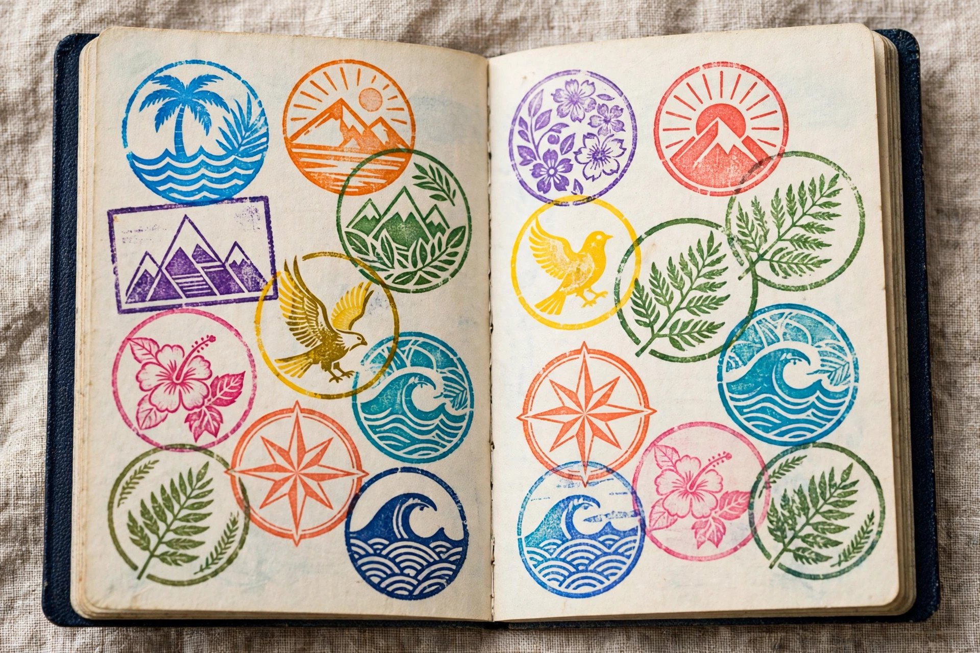 Passport filled with travel stamps
