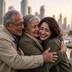 Elderly parents reuniting with family