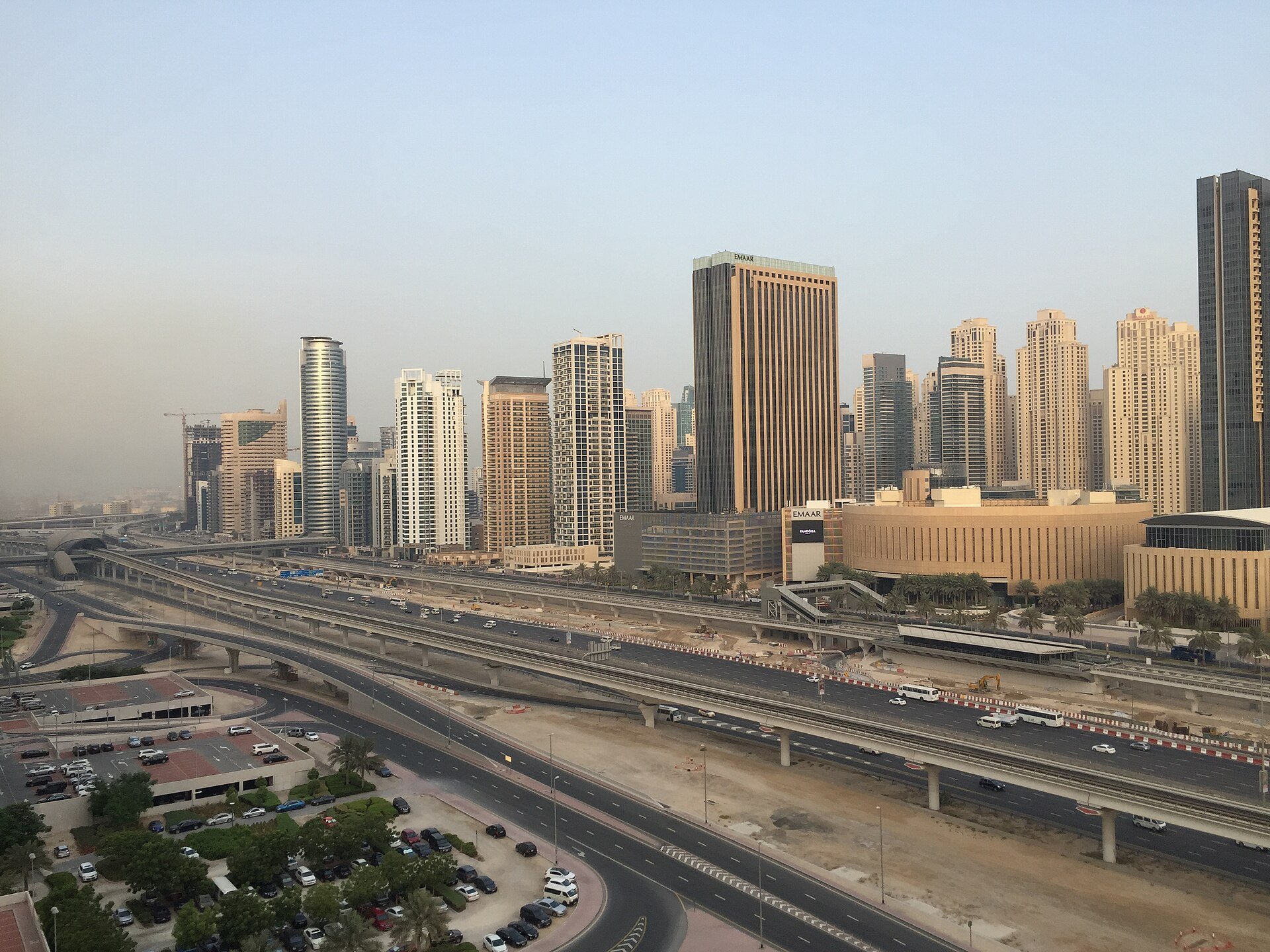 Dubai Marina and Sheikh Zayed Road from Saba 3 JLT in the morning