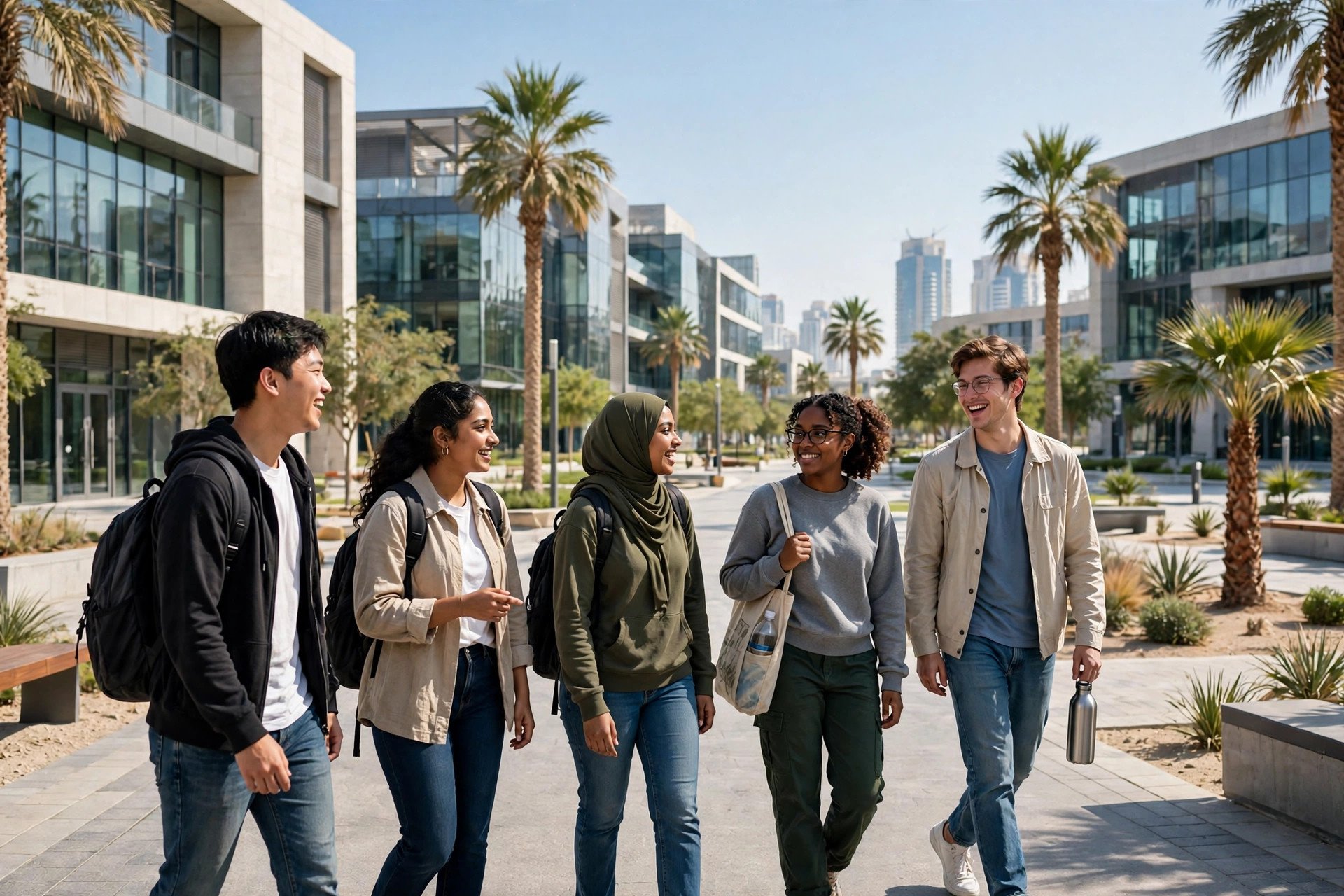 Students on a Dubai university campus