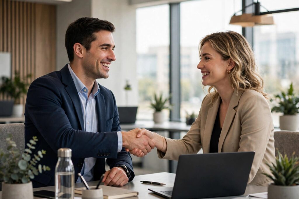 Job offer handshake between employer and candidate